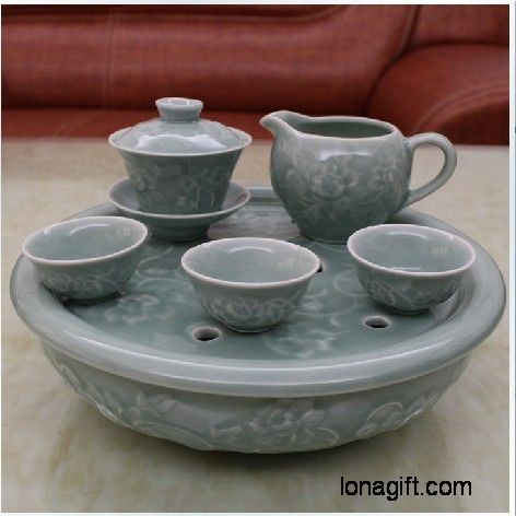 陶瓷青瓷浮龍茶具